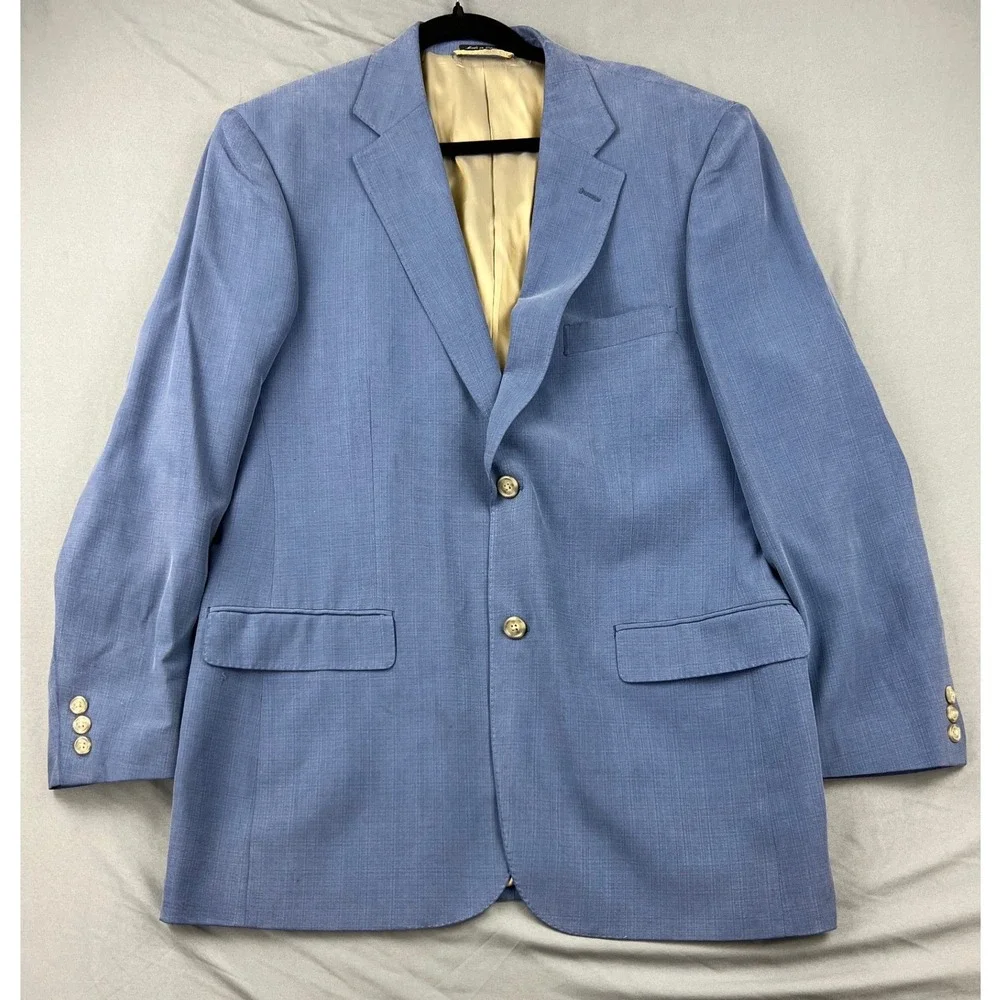 Ibiza Silk Blazer Mens 42R Blue Chelsea Sport Coat Jacket 2 Button Solid Good